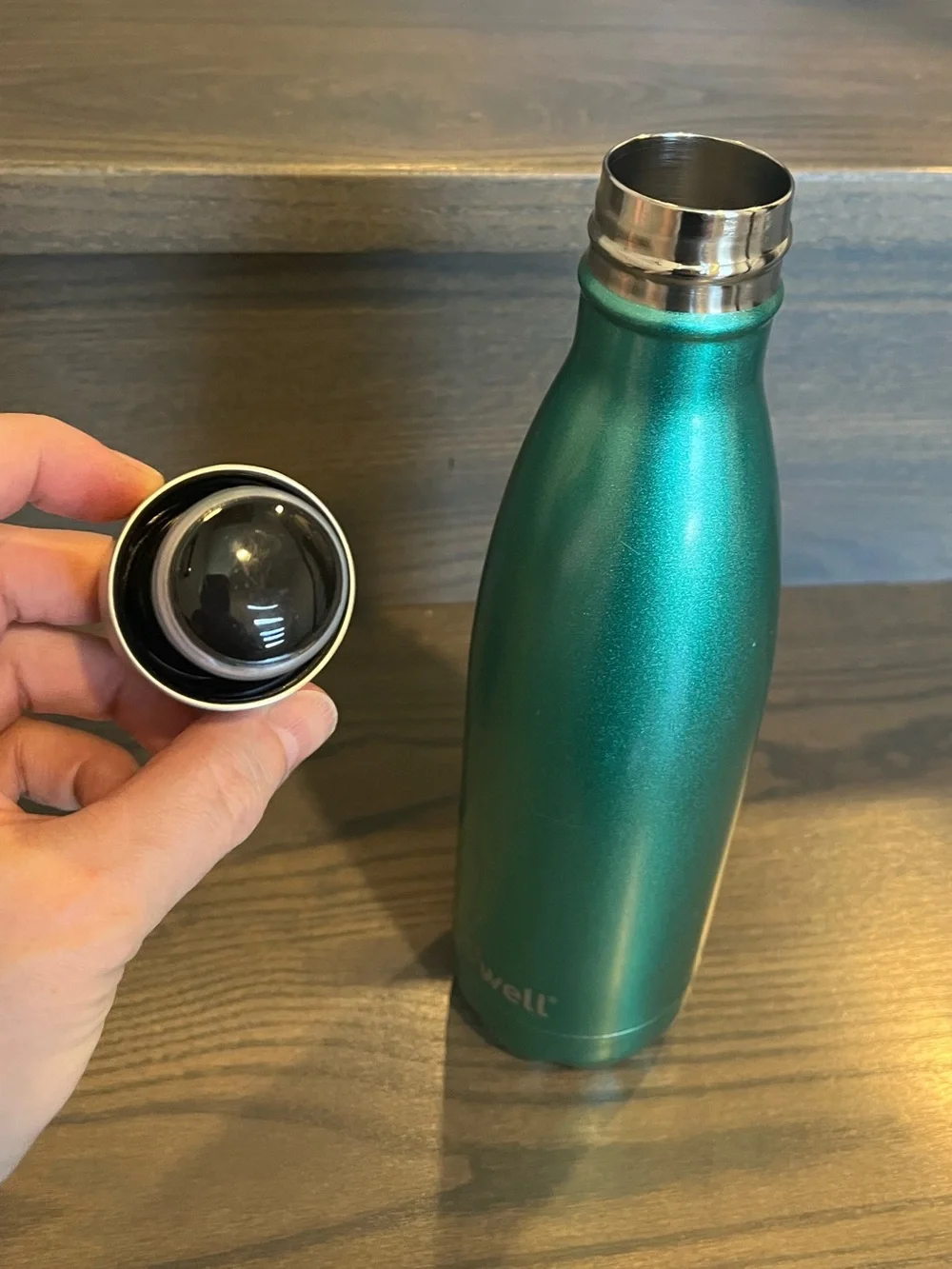 S'well Metallic Teal Green Insulated Bottle with Silver Cap